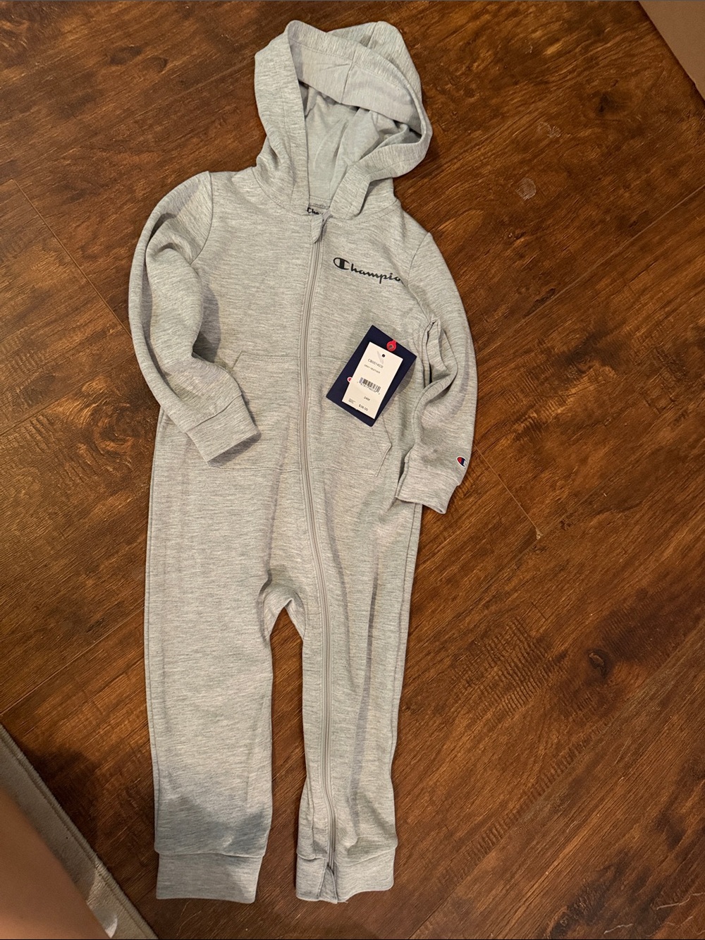 Champion Light Gray Hooded Zip One-Piece Footie for Kids